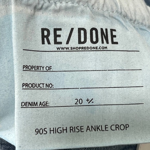 RE/DONE 90's High Rise Ankle Crop in Medium Worn Distressed Jeans Size: 29 - Picture 9 of 10